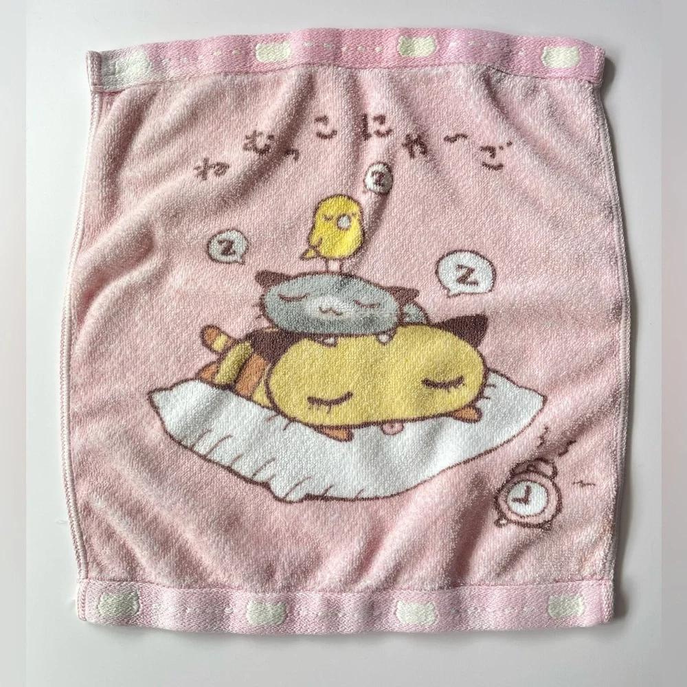 Sanrio Nyago Wash cloth Cute Pink Cat and Bird